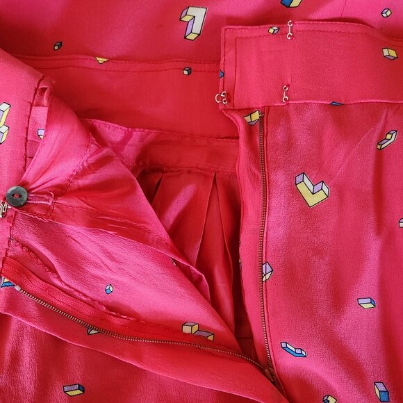 Vintage Chloe made in France tetris print midi pockets silk skirt Sz S - Picture 7 of 9